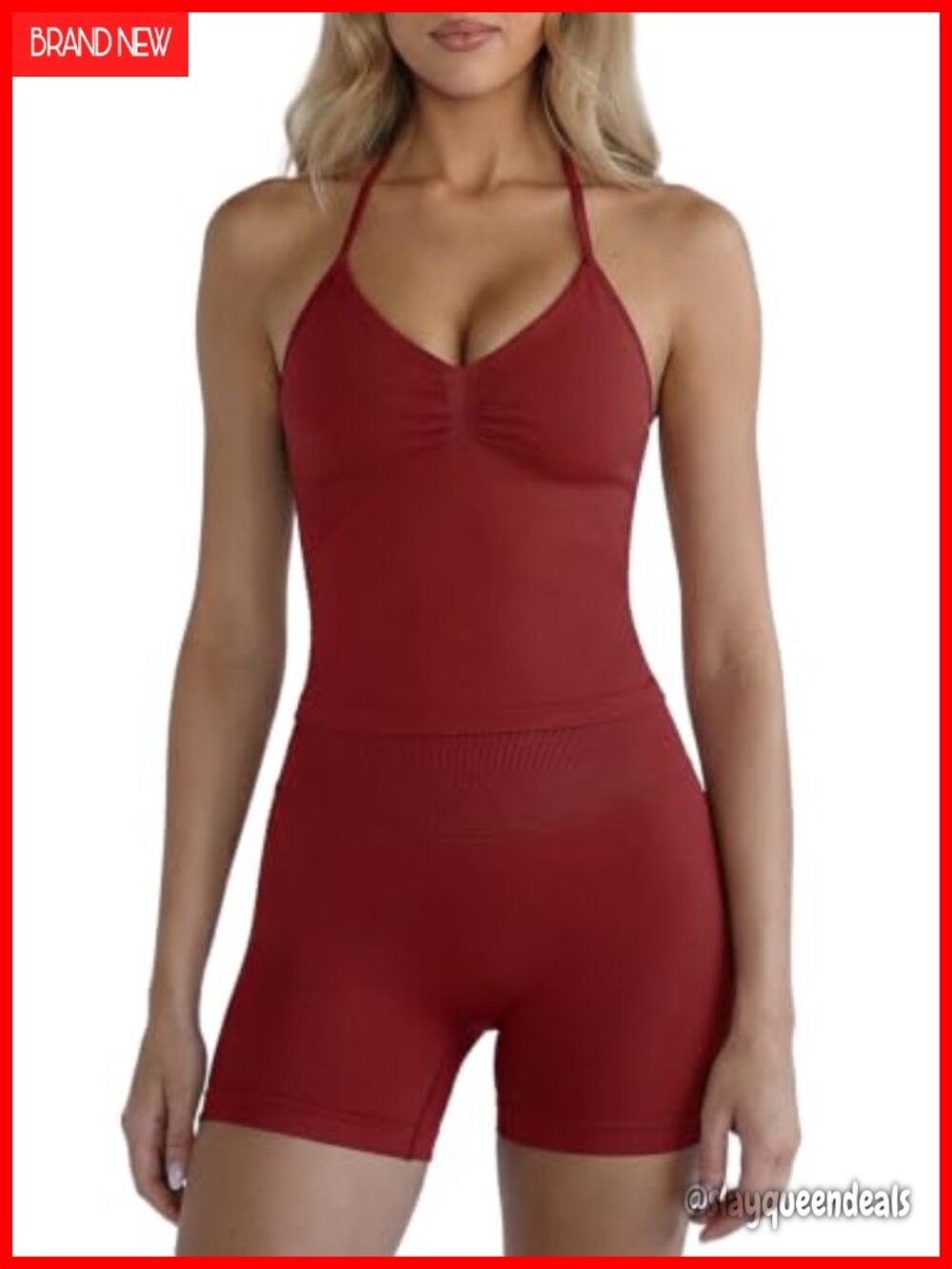 2 Piece Workout Set Halter Tank Top High Waist Shorts Nylon Spandex